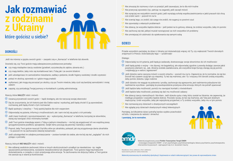 Infografika z poradnikiem "jak rozmawiać z rodzinami z Ukrainy"