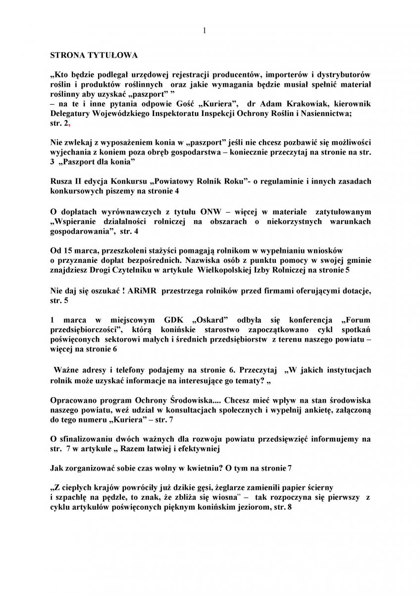 Kurier Powiatowy - marzec 2004 (okładka)