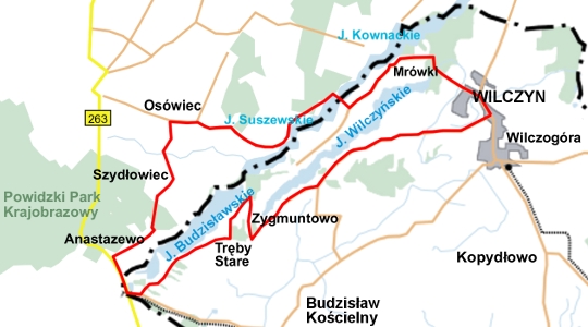 Mapa szlaku rowerowego Cztery Jeziora