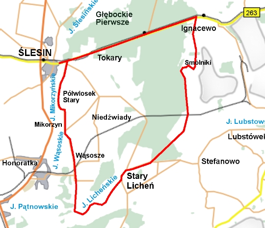 Mapa szlaku rowerowego Ślesin - Ignacewo - Ślesin
