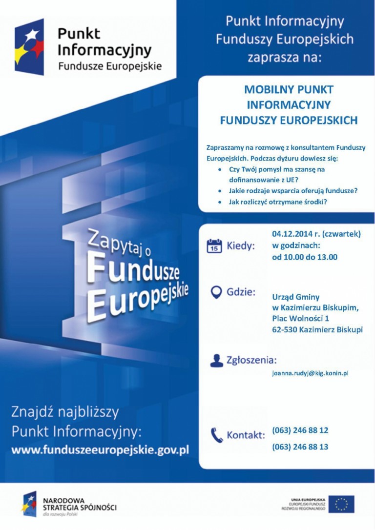 Mobilny Punkt Informacyjny Funduszy Europejskich w Kazimierzu Biskupim