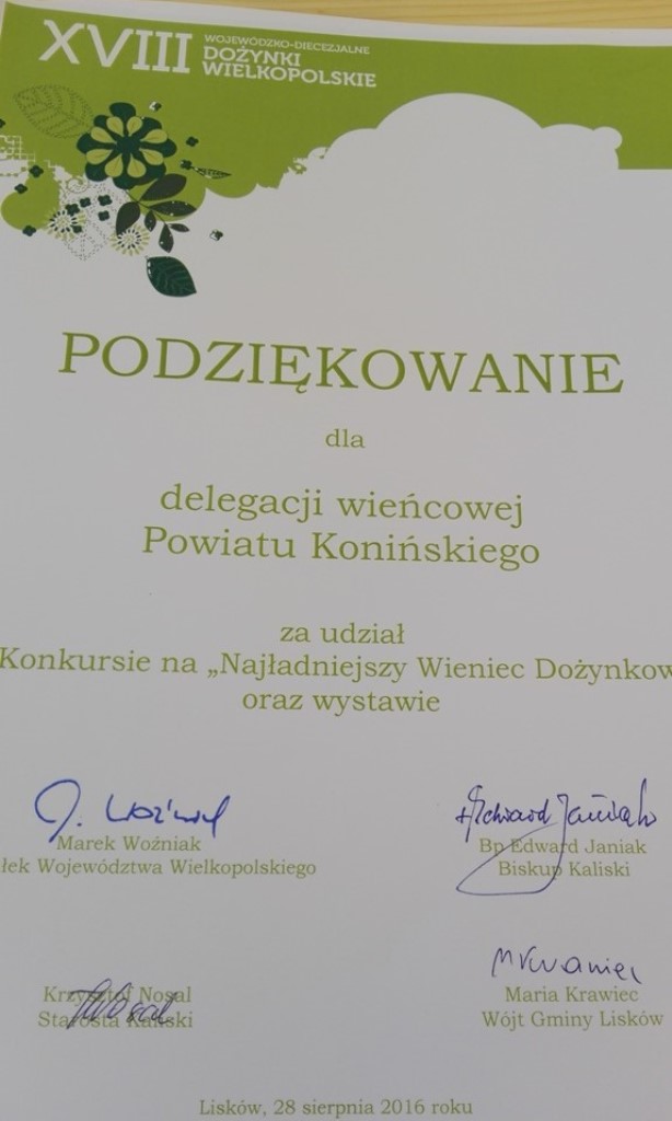 Powiat Koniński na XVIII Wojewódzko-Diecezjalnych Dożynkach Wielkopolskich