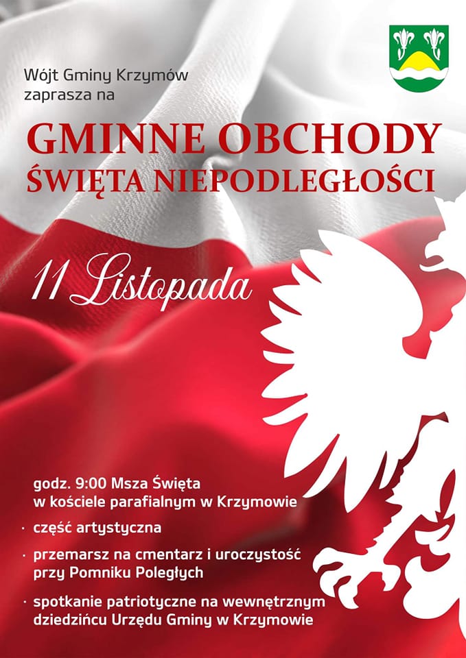 Plakat informujący o obchodach Dnia Niepodległości w Gminie Krzymów