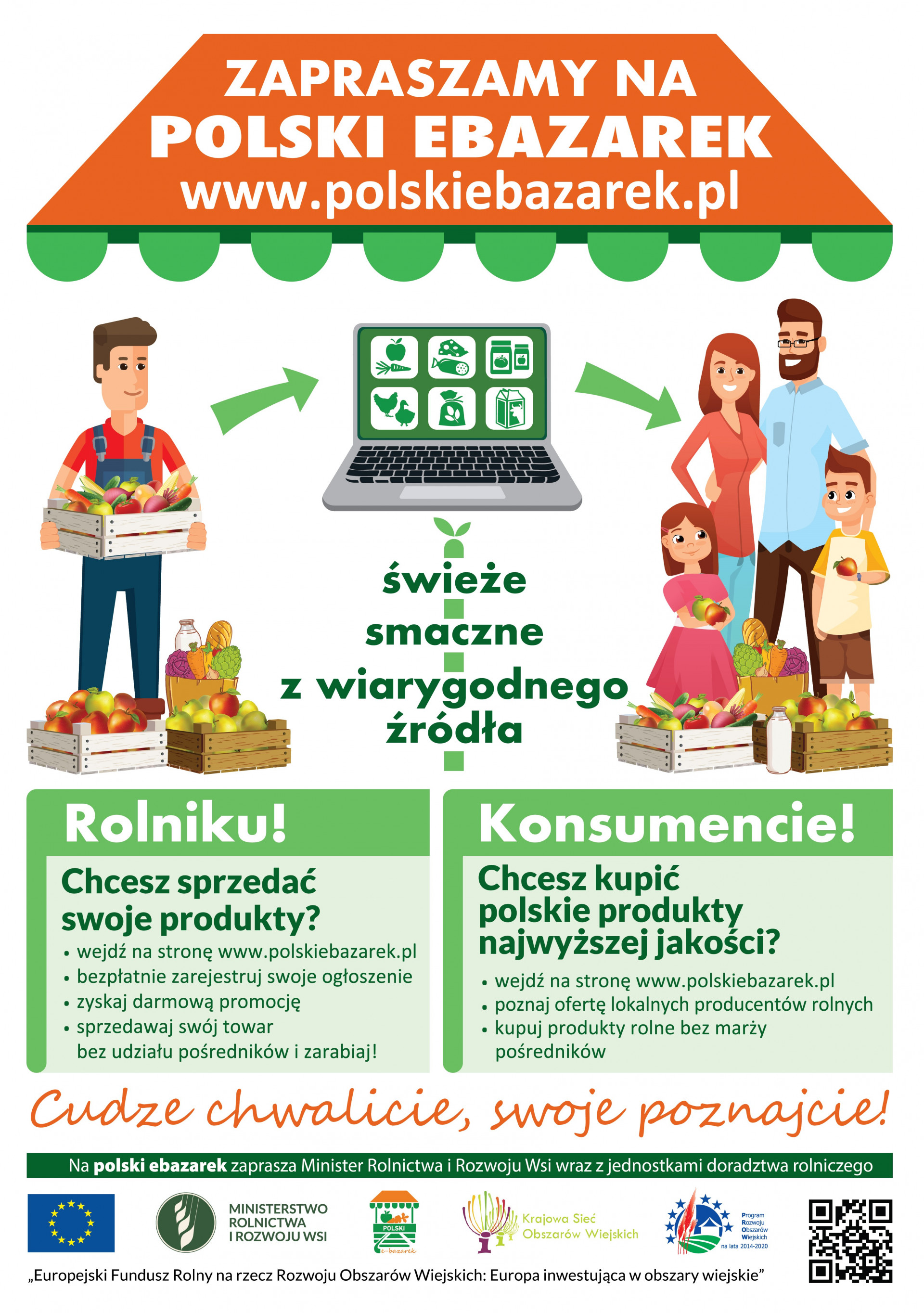 plakat promujący alcję „Cudze chwalicie – swoje poznajcie” i portal polskibazarek.pl