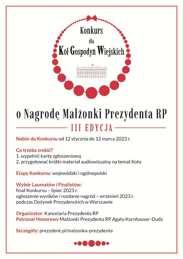 Plakat konkursu dla KGW - o Nagrodę Małżonki Prezydenta