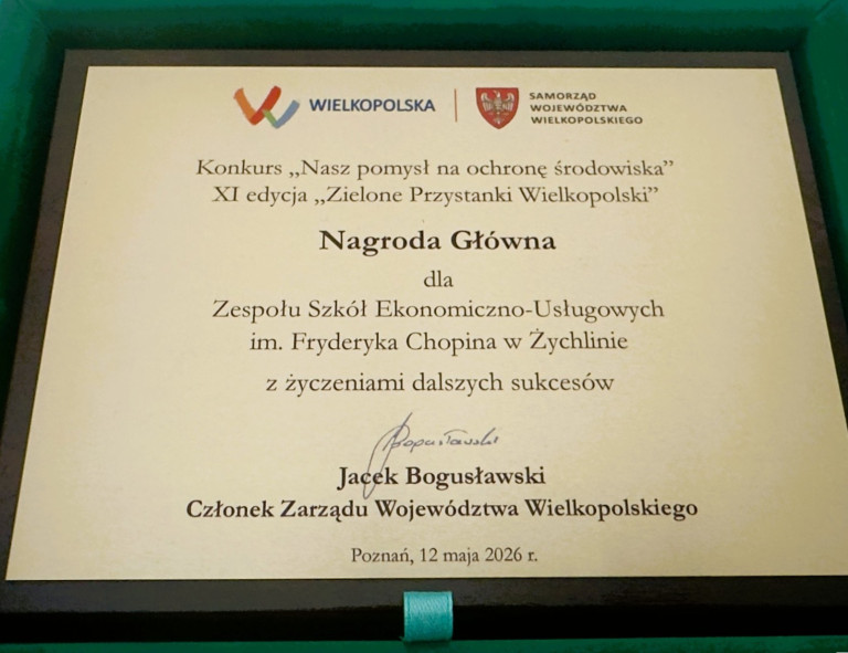 ZSEU w Żychlinie z główną nagrodą w wielkopolskim konkursie ekologicznym