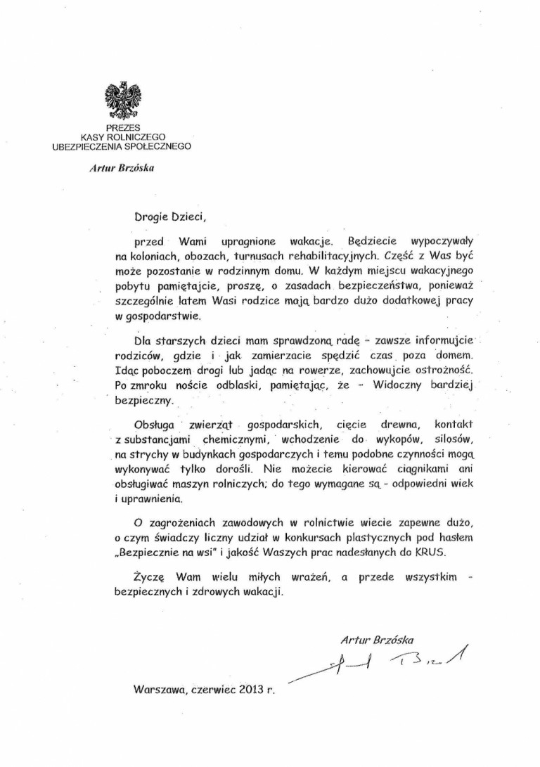 List Prezesa KRUS