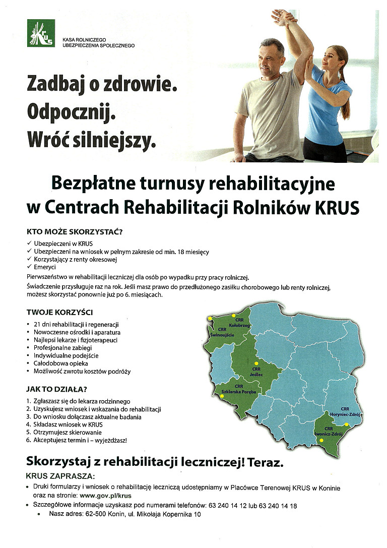 Bezpłatna rehabilitacja lecznicza dla rolników
