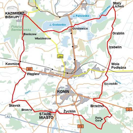 Mapa szlaku rowerowego Pętla dookoła Konina