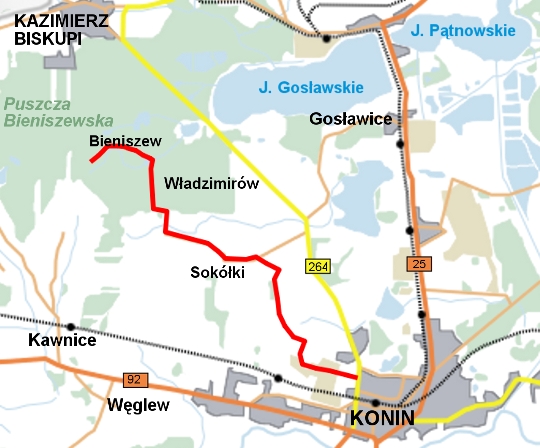 Mapa łącznikowego szlaku rowerowego Konin - Bieniszew