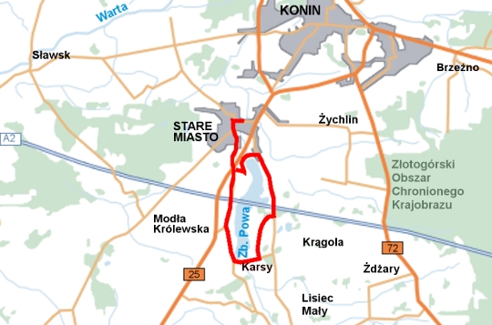 Mapa szlaku rowerowego Dookoła Zbiornika Powa