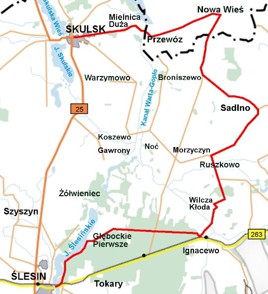 Mapa szlaku rowerowego Ślesin - Sadlno - Skulsk
